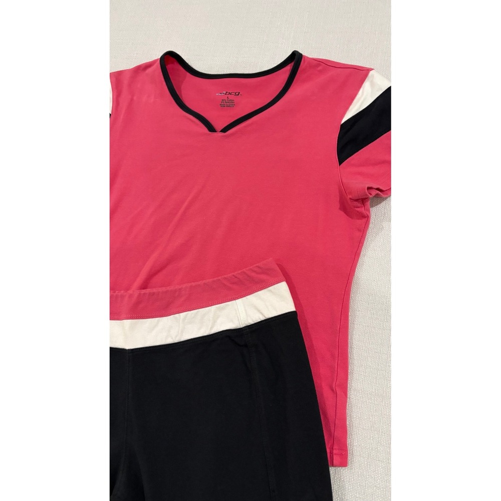 BCG Activewear Set Women Large Pink Black Excellent Colorblock Capri Yoga Gym
